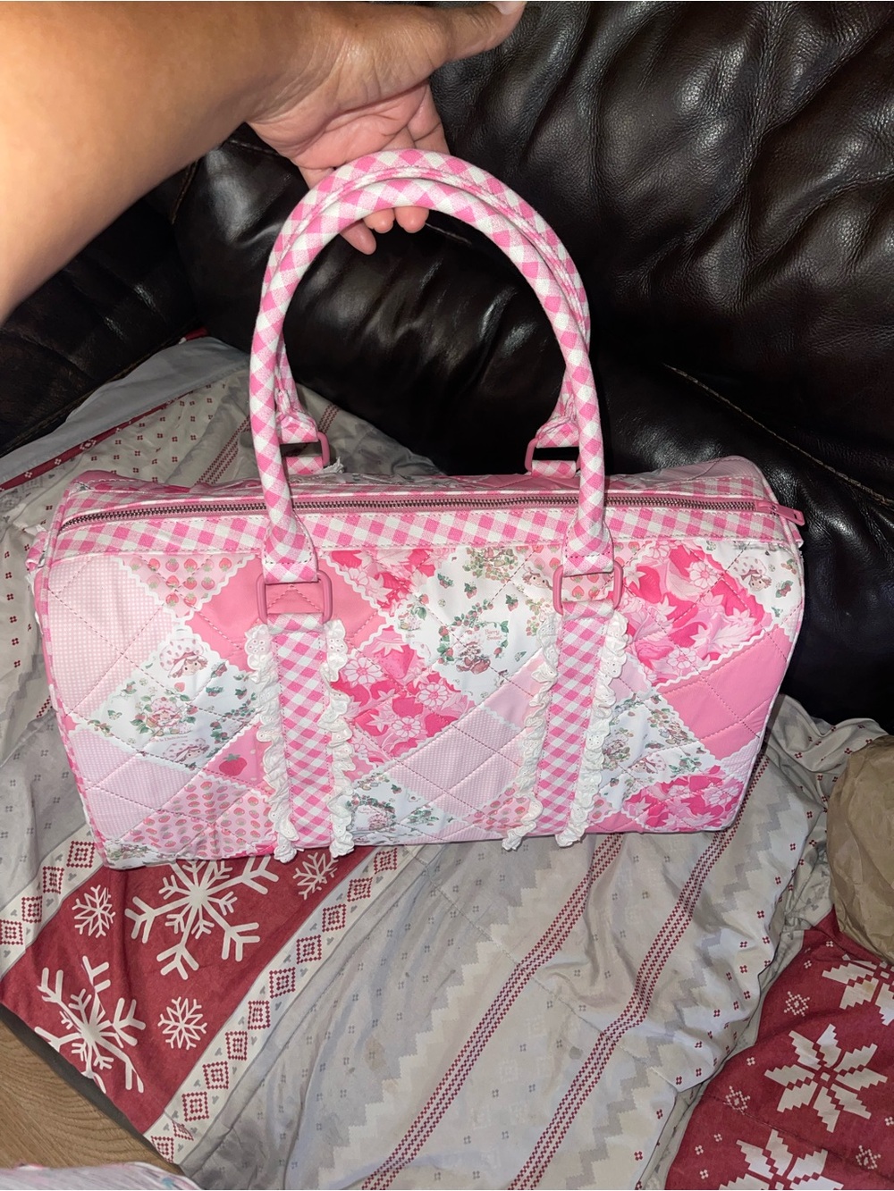 Dolls Kill Pink Patchwork Strawberry Shortcake Quilted Travel Duffle